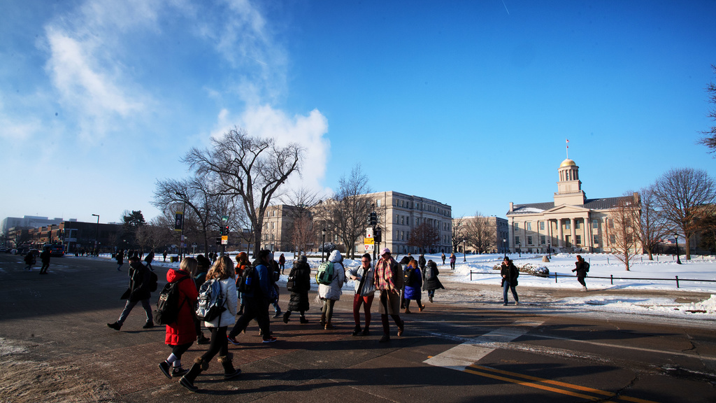 Snow-covered University of Iowa campus